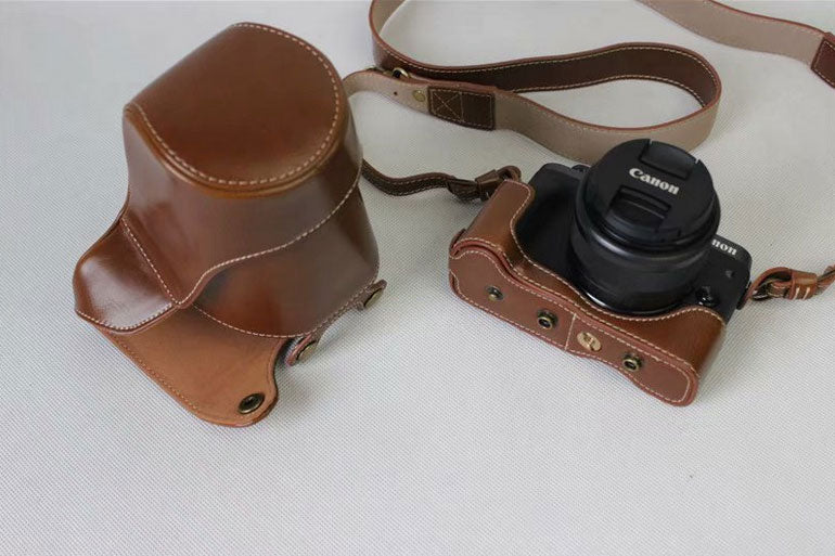 PU Leather Protective Camera Case Cover for Canon EOS M6 18-150mm/55-200mm - Brown