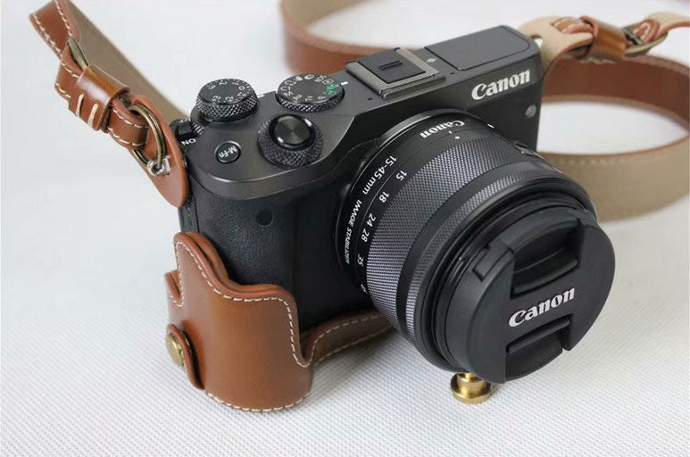 PU Leather Protective Camera Case Cover for Canon EOS M6 18-150mm/55-200mm - Brown