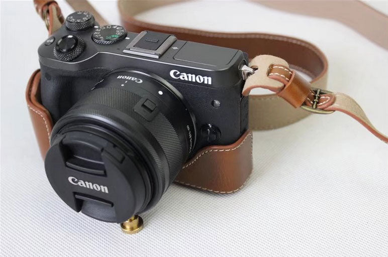 PU Leather Protective Camera Case Cover for Canon EOS M6 18-150mm/55-200mm - Brown