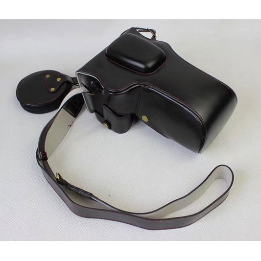 PU Leather Camera Protective Pouch Bag + Strap + Camera Lens Bag for Canon EOS 77D / 800D - Black