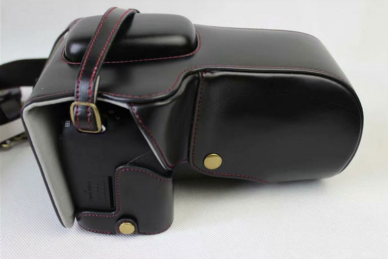 PU Leather Camera Protective Pouch Bag + Strap + Camera Lens Bag for Canon EOS 77D / 800D - Black