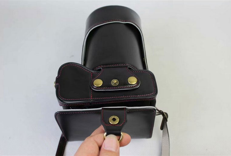 PU Leather Camera Protective Pouch Bag + Strap + Camera Lens Bag for Canon EOS 77D / 800D - Black