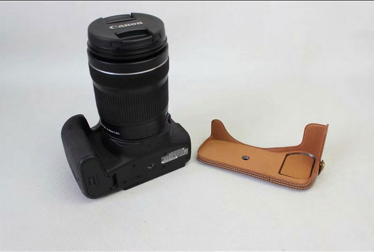 PU Leather Camera Protective Pouch Case + Strap + Camera Lens Bag for Canon EOS 77D / 800D - Brown