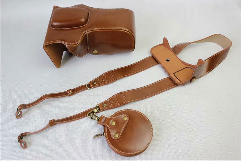 PU Leather Camera Protective Pouch Case + Strap + Camera Lens Bag for Canon EOS 77D / 800D - Brown