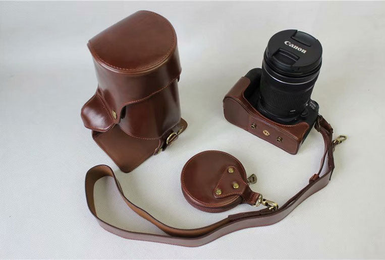PU Leather Camera Protective Pouch Shell + Strap + Camera Lens Bag for Canon EOS 77D / 800D - Coffee