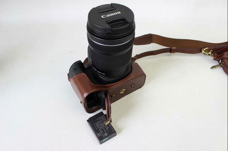 PU Leather Camera Protective Pouch Shell + Strap + Camera Lens Bag for Canon EOS 77D / 800D - Coffee