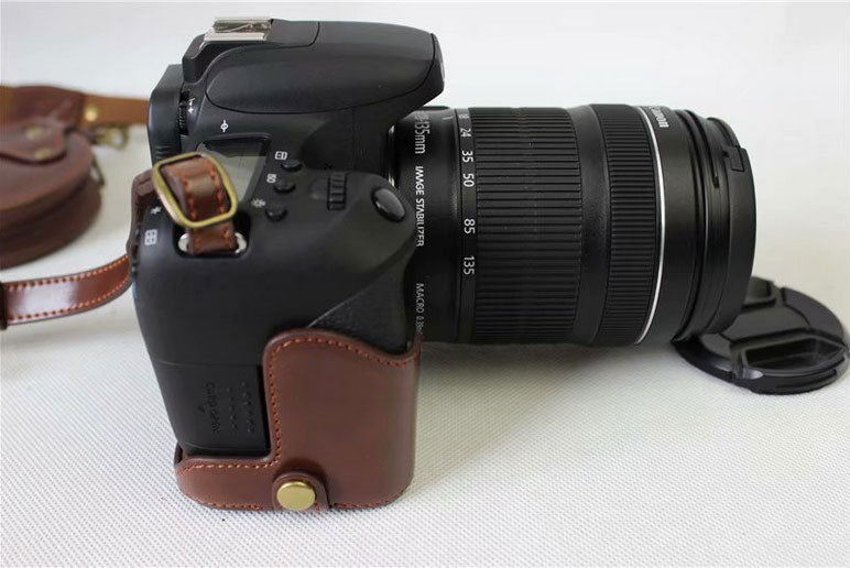 PU Leather Camera Protective Pouch Shell + Strap + Camera Lens Bag for Canon EOS 77D / 800D - Coffee