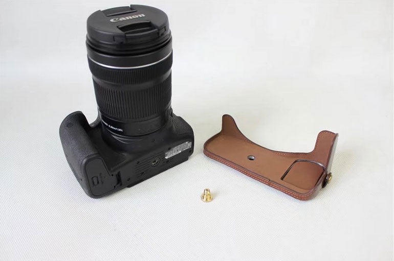 PU Leather Camera Protective Pouch Shell + Strap + Camera Lens Bag for Canon EOS 77D / 800D - Coffee