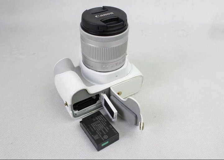 PU Leather Half Bottom Camera Protection Cover for Canon EOS 200D - White