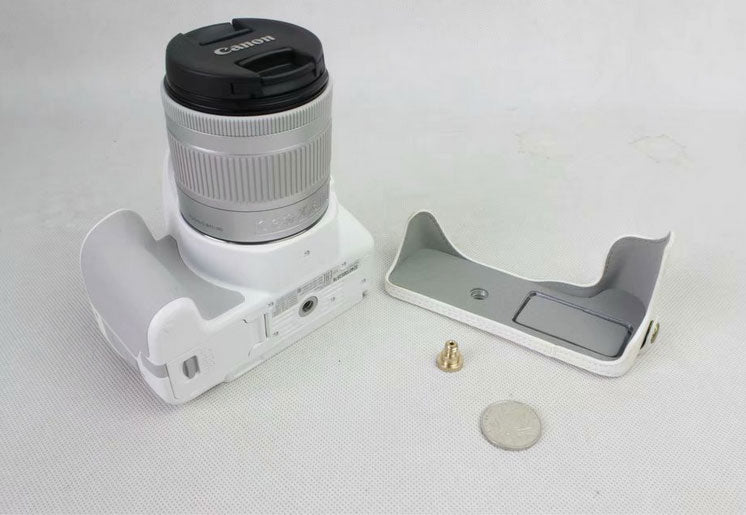 PU Leather Half Bottom Camera Protection Cover for Canon EOS 200D - White