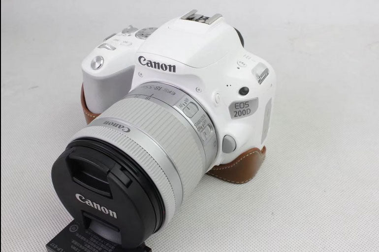 PU Leather Half Bottom Camera Protection Shell for Canon EOS 200D - Brown