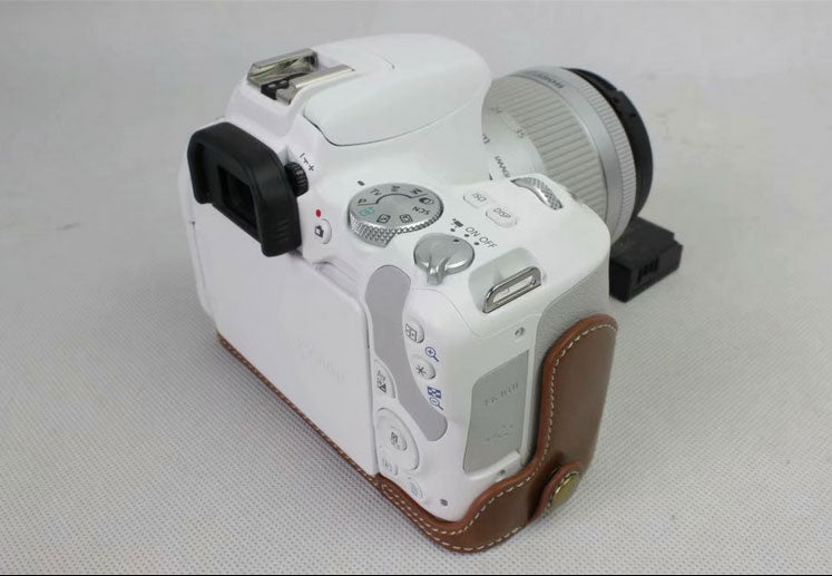 PU Leather Half Bottom Camera Protection Shell for Canon EOS 200D - Brown