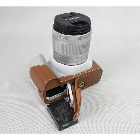 Genuine Leather Half Bottom Camera Protection Cover for Canon EOS 200D - Brown