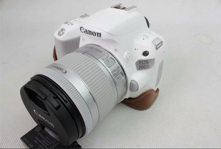 Genuine Leather Half Bottom Camera Protection Cover for Canon EOS 200D - Brown