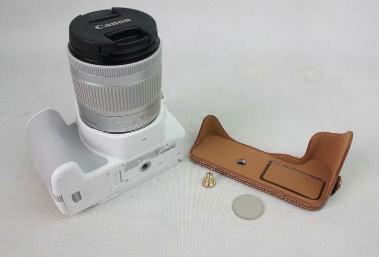 Genuine Leather Half Bottom Camera Protection Cover for Canon EOS 200D - Brown