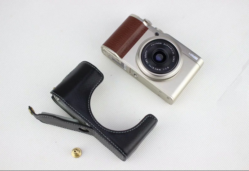 Genuine Leather Half Bottom Camera Protection Case for Fujifilm XF10 Digital Compact Camera - Black