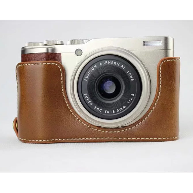 PU Leather Half Bottom Camera Bag Case for Fujifilm XF10 Digital Compact Camera - Brown