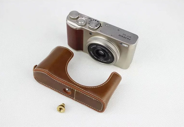 PU Leather Half Bottom Camera Bag Case for Fujifilm XF10 Digital Compact Camera - Brown