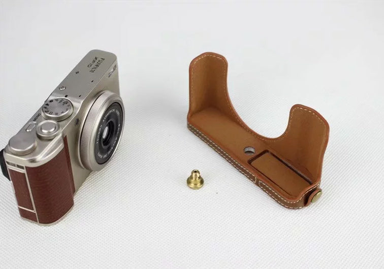 PU Leather Half Bottom Camera Bag Case for Fujifilm XF10 Digital Compact Camera - Brown