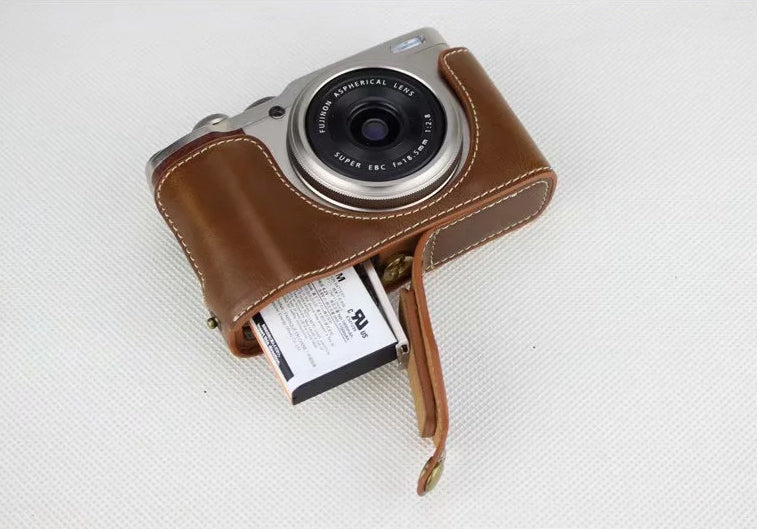 PU Leather Half Bottom Camera Bag Case for Fujifilm XF10 Digital Compact Camera - Brown