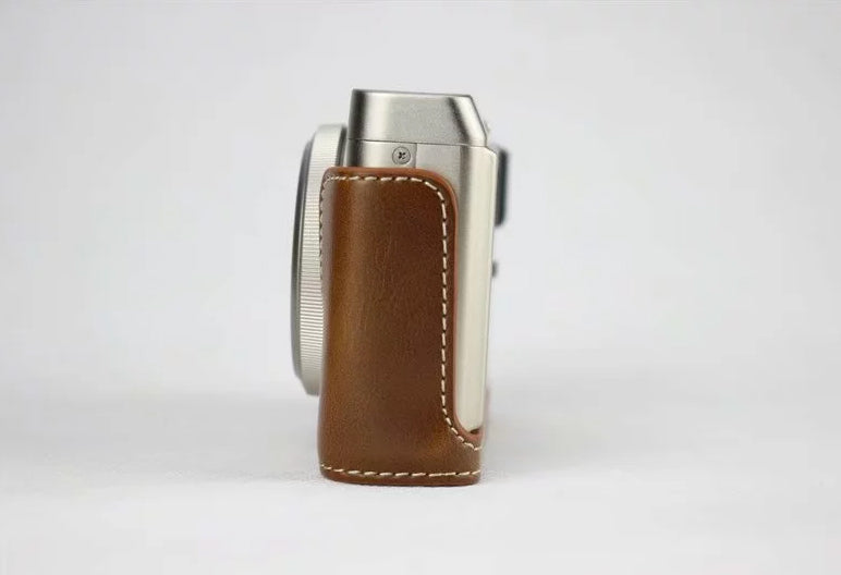 PU Leather Half Bottom Camera Bag Case for Fujifilm XF10 Digital Compact Camera - Brown