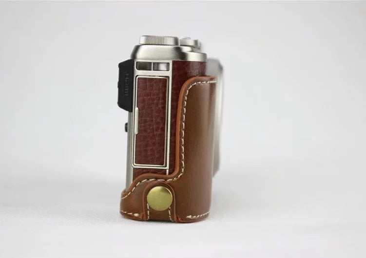 PU Leather Half Bottom Camera Bag Case for Fujifilm XF10 Digital Compact Camera - Brown