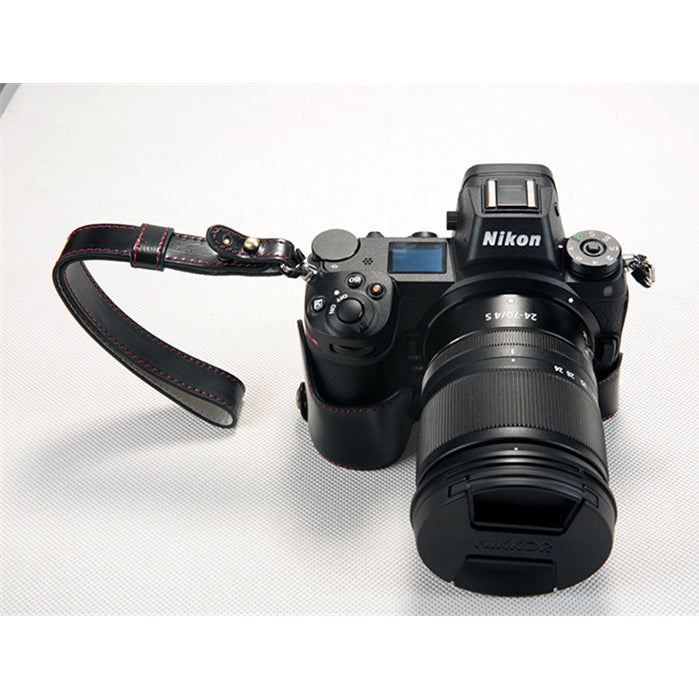Bottom Opening PU Leather Half Cover with Strap for Nikon Z7 Camera - Black