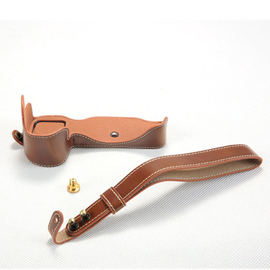 Bottom Opening PU Leather Half Protection Shell with Strap for Nikon Z7 Camera - Brown