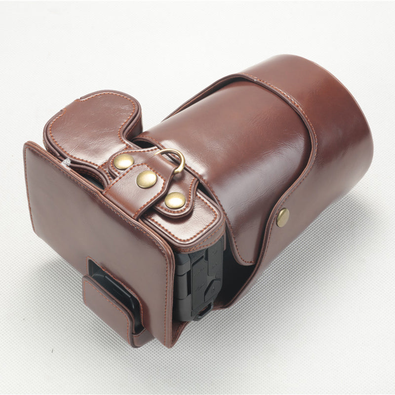 PU Leather Camera Protection Case + Strap + Camera Lens Bag for Canon EOS R - Coffee