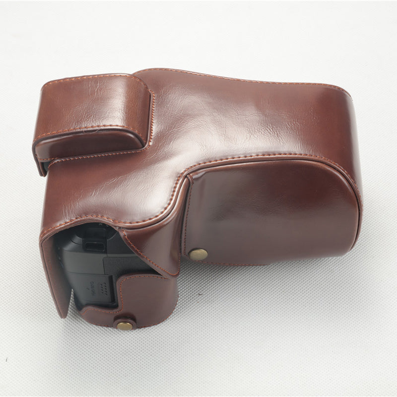 PU Leather Camera Protection Case + Strap + Camera Lens Bag for Canon EOS R - Coffee