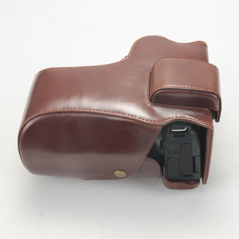 PU Leather Camera Protection Case + Strap + Camera Lens Bag for Canon EOS R - Coffee