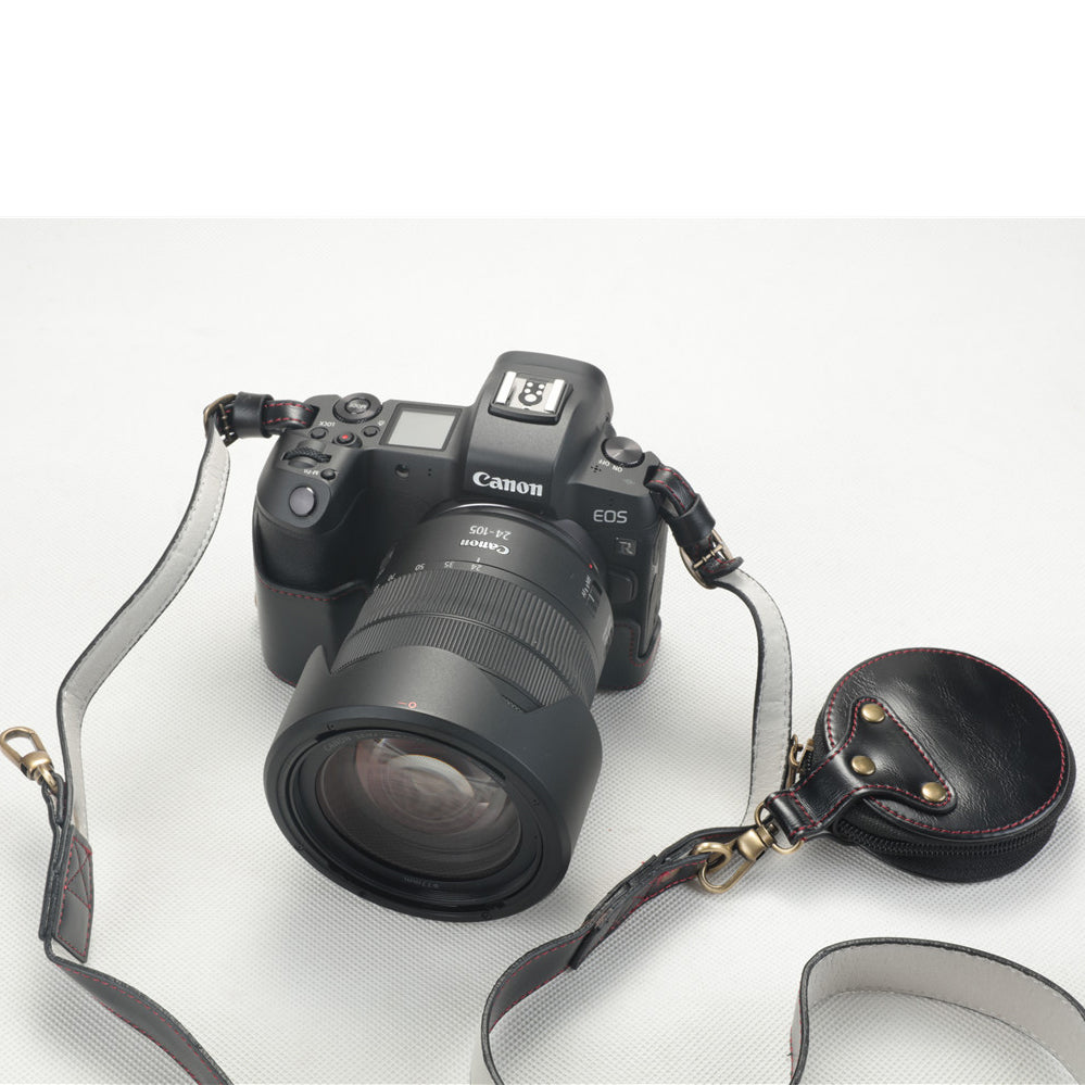 PU Leather Camera Protection Cover + Strap + Camera Lens Bag for Canon EOS R - Black