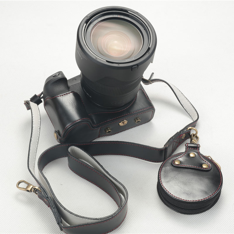 PU Leather Camera Protection Cover + Strap + Camera Lens Bag for Canon EOS R - Black