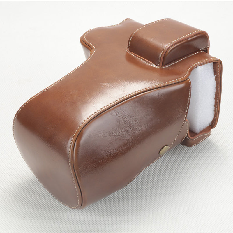 PU Leather Camera Protection Shell + Strap + Camera Lens Bag for Canon EOS R - Brown
