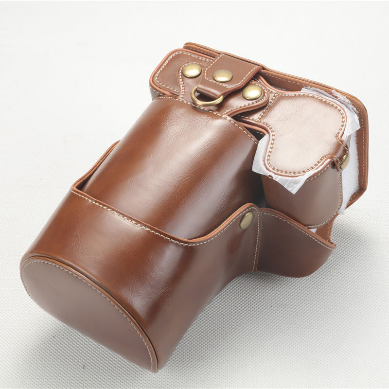 PU Leather Camera Protection Shell + Strap + Camera Lens Bag for Canon EOS R - Brown