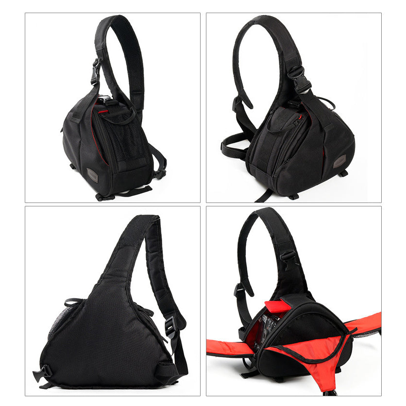 K1 Waterproof Travel DSLR Shoulder Sling Bag with Rain Cover for Sony Nikon Canon Digital Camera - Black