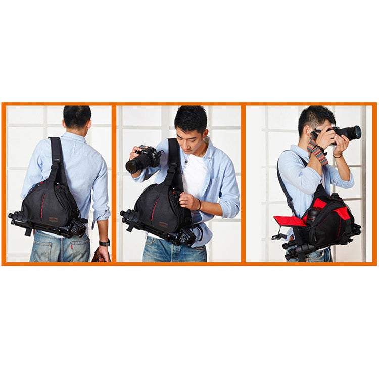 K1 Waterproof Travel DSLR Shoulder Sling Bag with Rain Cover for Sony Nikon Canon Digital Camera - Black