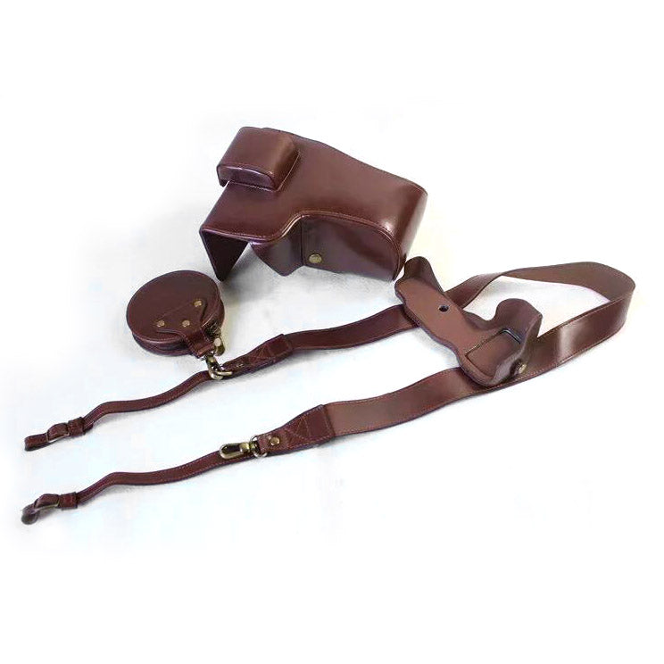 PU Leather Camera Protection Case + Strap + Camera Lens Bag for Nikon Z7 - Coffee