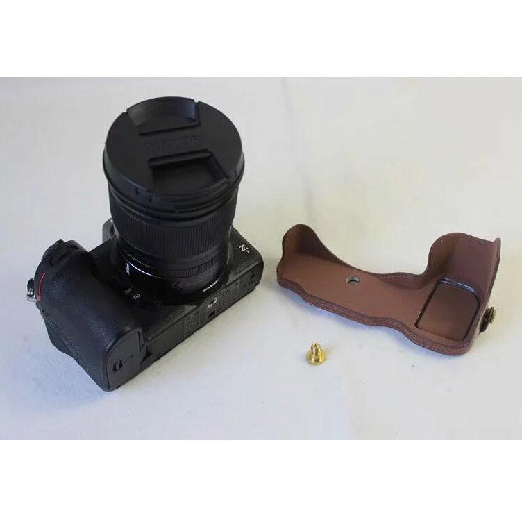 PU Leather Camera Protection Case + Strap + Camera Lens Bag for Nikon Z7 - Coffee