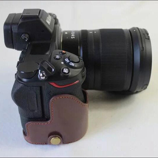 PU Leather Camera Protection Case + Strap + Camera Lens Bag for Nikon Z7 - Coffee