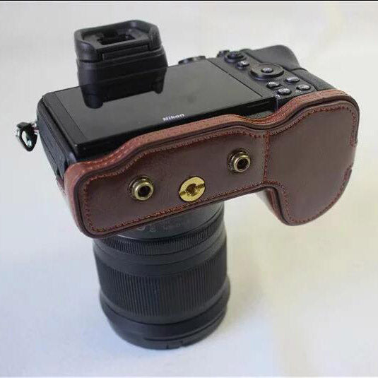 PU Leather Camera Protection Case + Strap + Camera Lens Bag for Nikon Z7 - Coffee