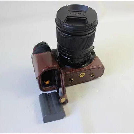 PU Leather Camera Protection Case + Strap + Camera Lens Bag for Nikon Z7 - Coffee