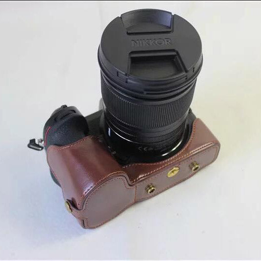 PU Leather Camera Protection Case + Strap + Camera Lens Bag for Nikon Z7 - Coffee