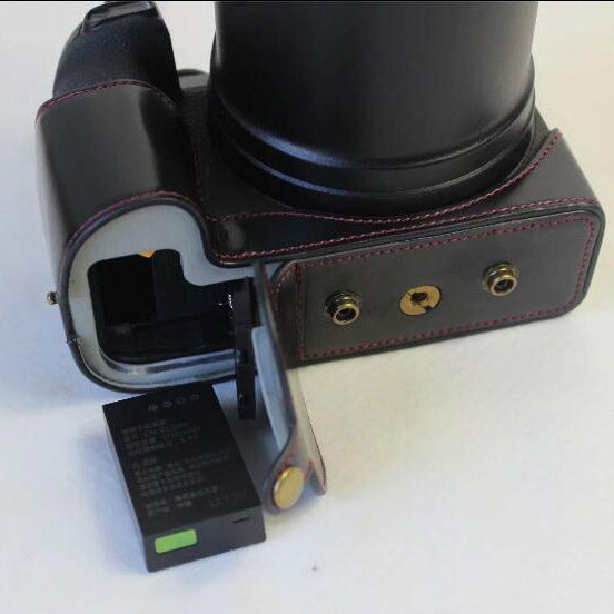 PU Leather Camera Protection Case + Strap + Camera Lens Bag for Nikon P1000 - Black