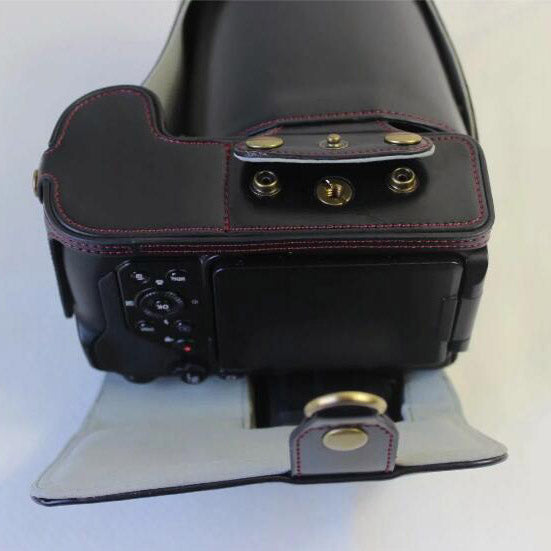 PU Leather Camera Protection Case + Strap + Camera Lens Bag for Nikon P1000 - Black