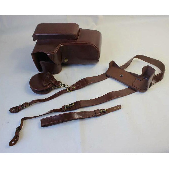 PU Leather Camera Protection Case + Strap + Camera Lens Bag for Nikon P1000 - Coffee