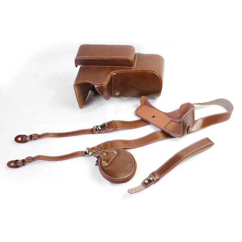 PU Leather Camera Protection Case + Strap + Camera Lens Bag for Nikon P1000 - Brown