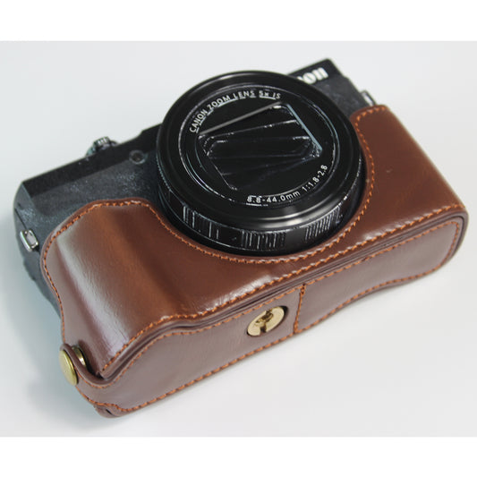 PU Leather Half Camera Case Bag Cover Protector for Canon PowerShot G5 X Mark II - Coffee
