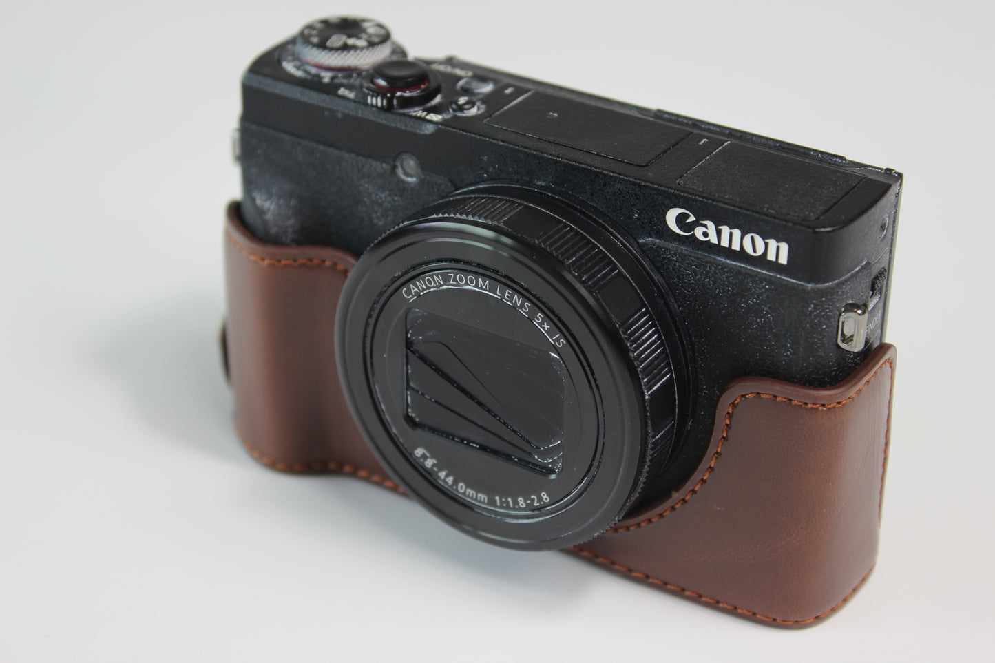 PU Leather Half Camera Case Bag Cover Protector for Canon PowerShot G5 X Mark II - Coffee