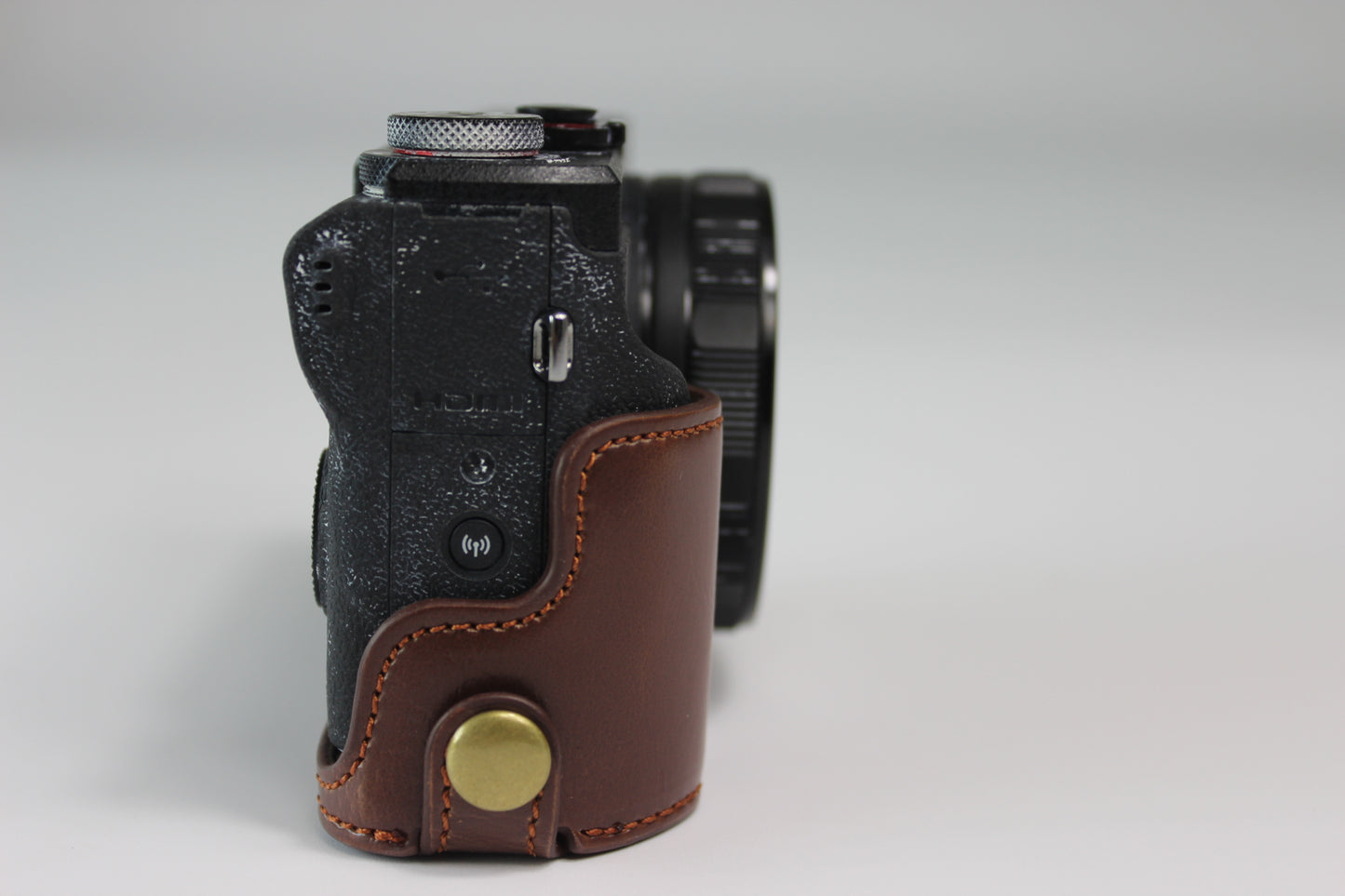 PU Leather Half Camera Case Bag Cover Protector for Canon PowerShot G5 X Mark II - Coffee